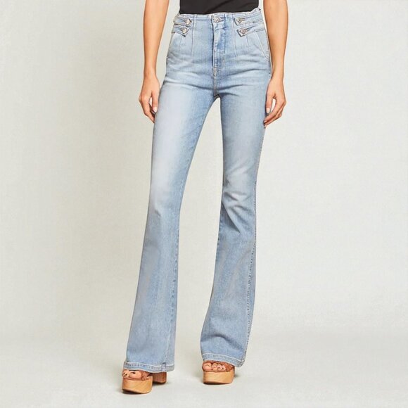 Veronica Beard Beverly Side Tab Flare Jeans in Lakeshore Size 23 - Picture 1 of 14